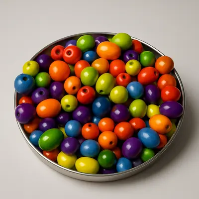 Náhled korálky dřevěné barevné (mořené), směs 200g