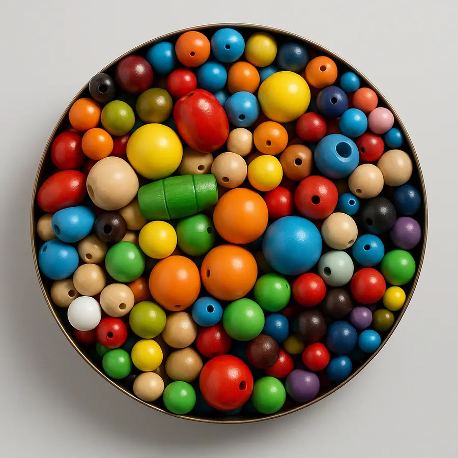 korálky dřevěné barevné (mořené), směs 350 g